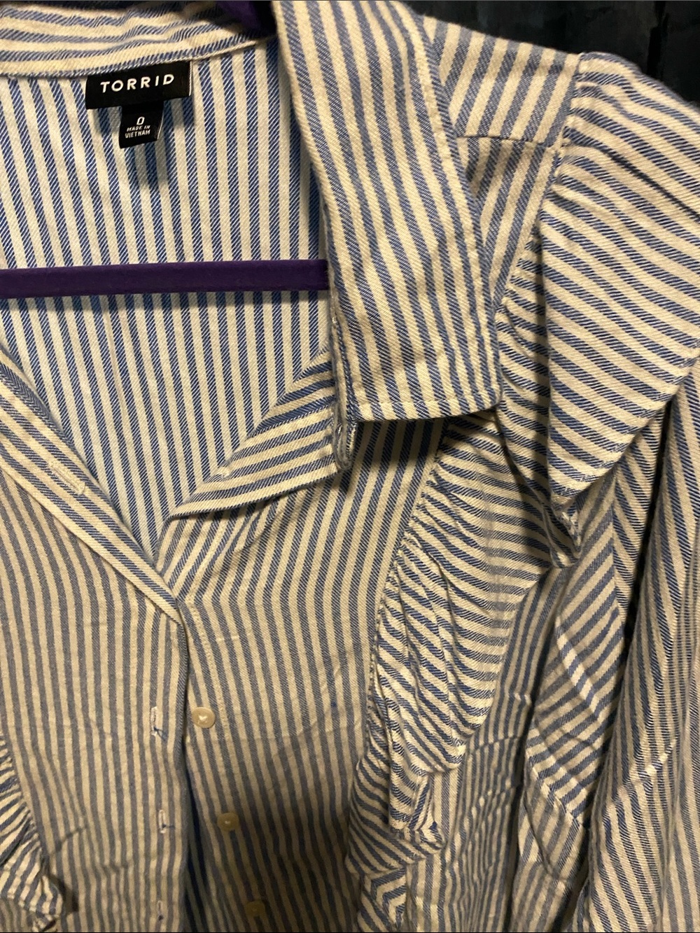 torrid Blue and White Striped Ruffle Button-Up Blouse - Picture 3 of 4